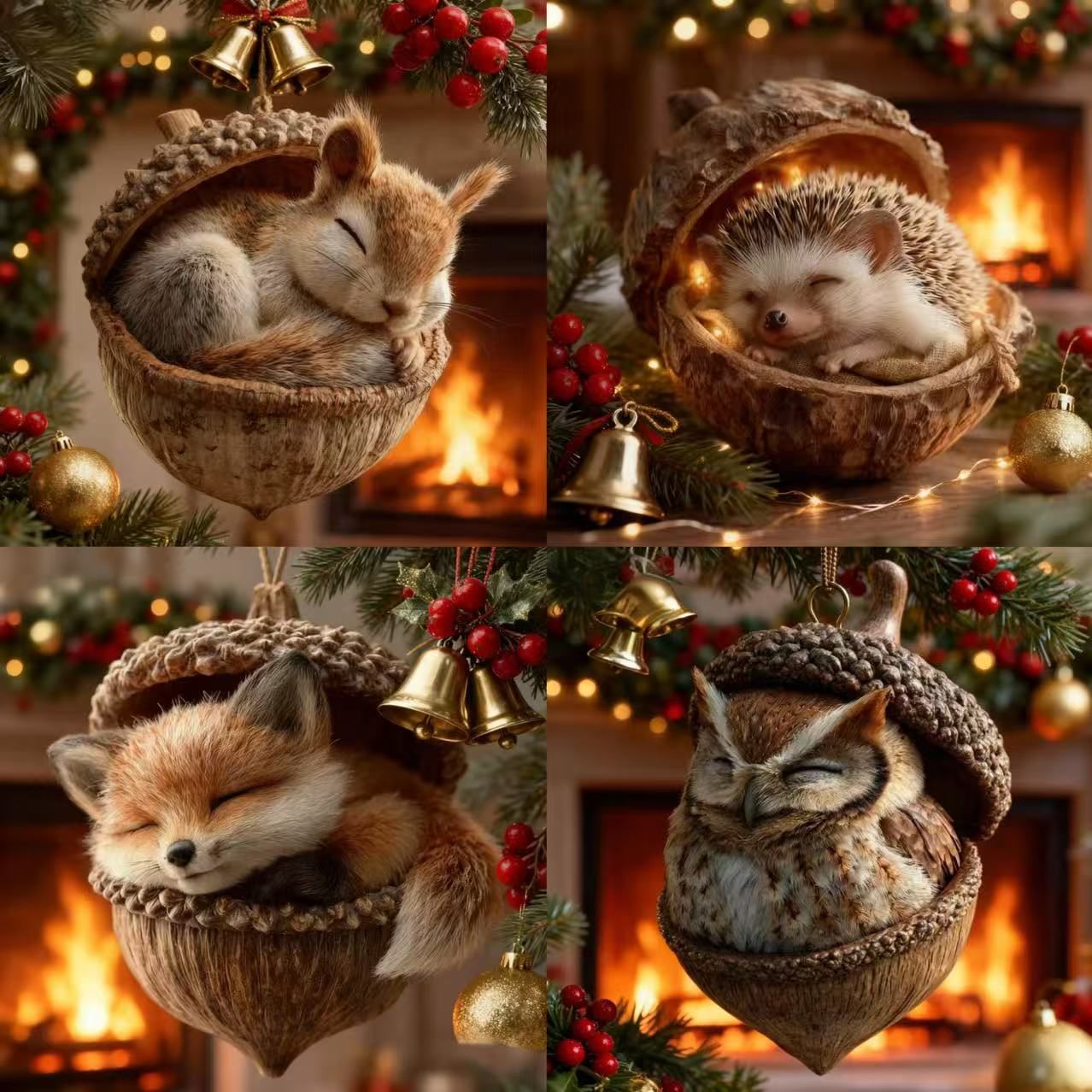 🎁❤️ “Animales del Bosque – Adornos de Bellota para una Navidad Acogedora en el Bosque”