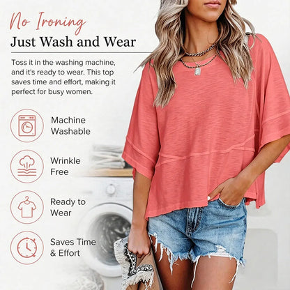 Women’s 3/4 Batwing Sleeve T-Shirt — Soft crewneck flowy top for work, travel, and everyday wear — Limited-time 50% off 💥⏳✨