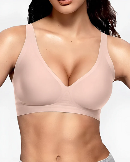 Brasier Sin Varilla Push Up para Mujer, Escote Profundo en V, Tirantes Anchos, Moldea la Espalda, Cómodo y Sin Costuras