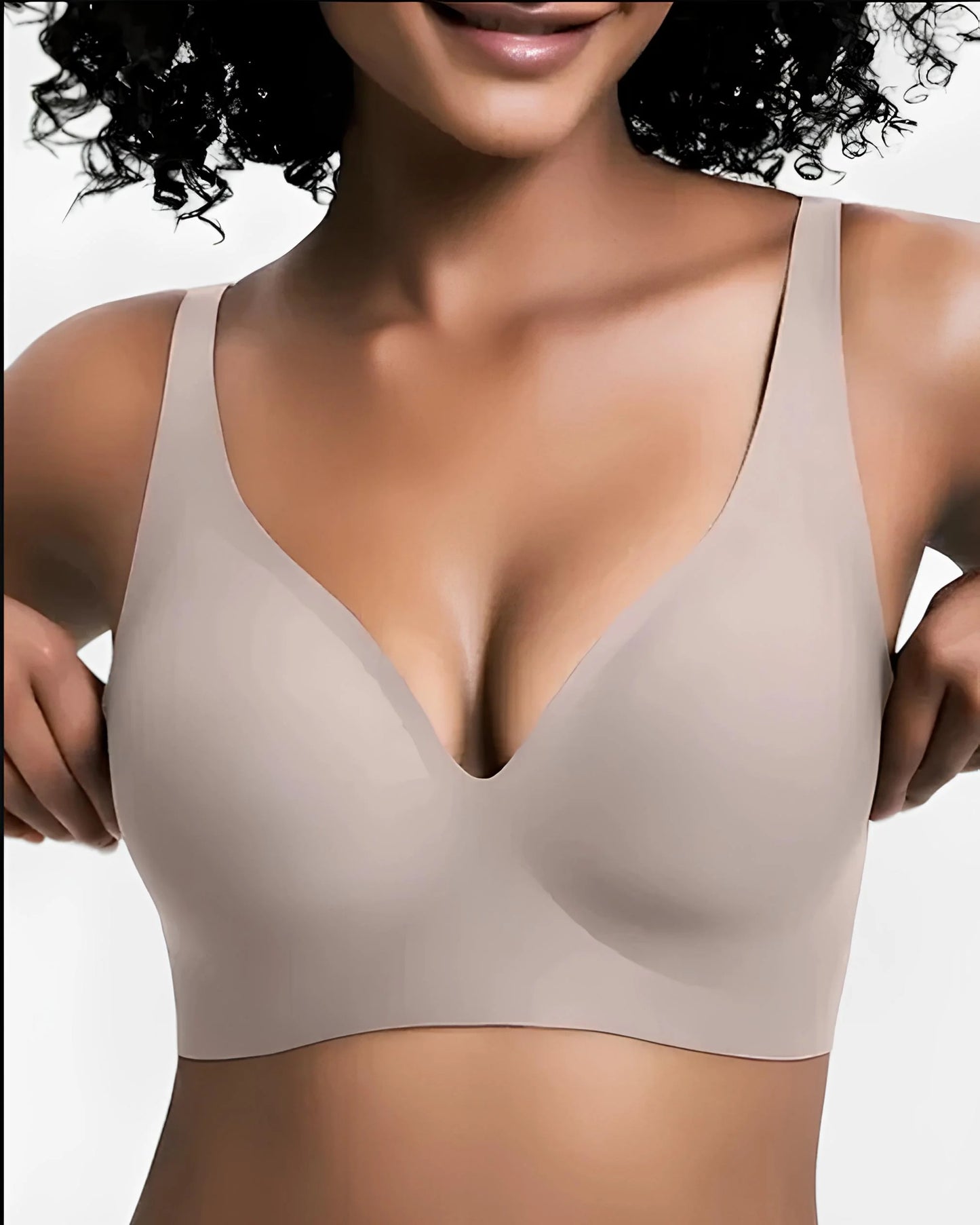 Brasier Sin Varilla Push Up para Mujer, Escote Profundo en V, Tirantes Anchos, Moldea la Espalda, Cómodo y Sin Costuras