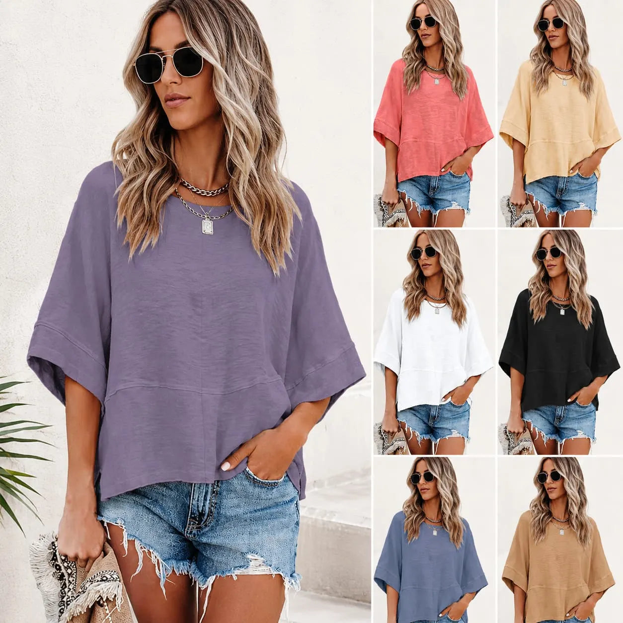Women’s 3/4 Batwing Sleeve T-Shirt — Soft crewneck flowy top for work, travel, and everyday wear — Limited-time 50% off 💥⏳✨