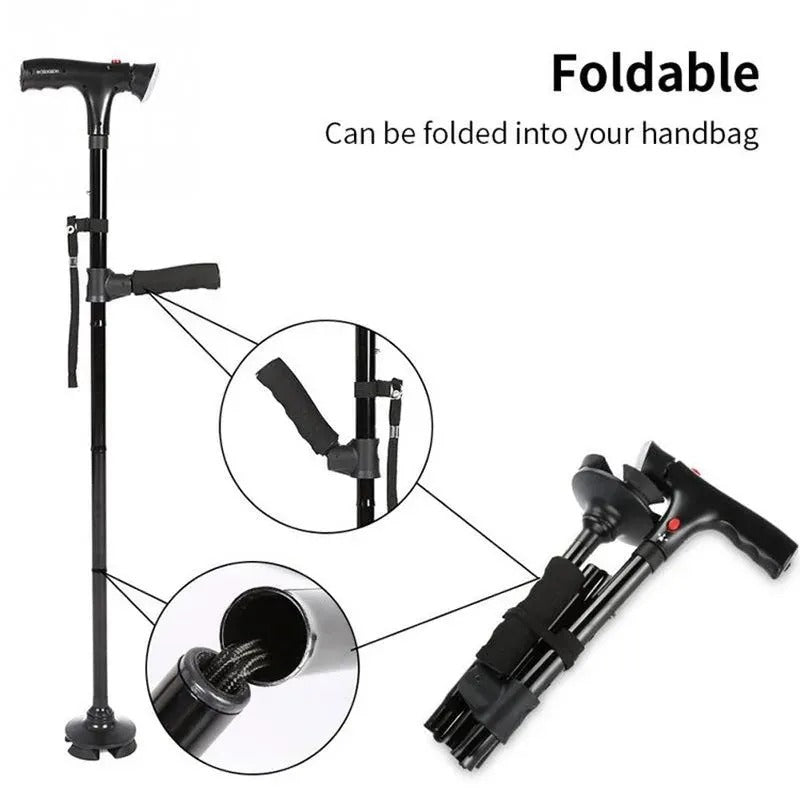 Multifunctional foldable walking stick made of stainless steel, specially designed for seniors aged 70 and above!