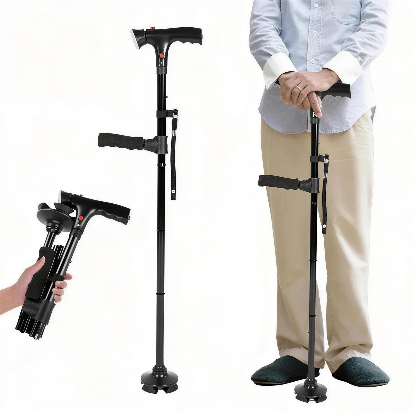 Multifunctional foldable walking stick made of stainless steel, specially designed for seniors aged 70 and above!