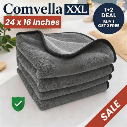 ✨Comvella ClearWipe Pro XXL Microfiber Cloth (24×16") — Effortlessly cleans shower glass, hard water stains, and mirrors without chemicals, leaving a streak-free shine (3-Pack). 🔥Limited Time 50% Off.