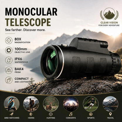 Premium 40×60 Monocular Telescope – Clear Vision, Night Vision & Smartphone Photography for Outdoor Adventures