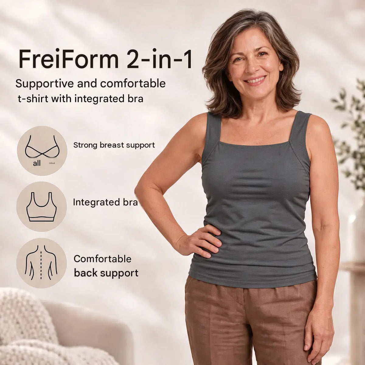 Top 3-in-1 – The Bra-Replacement Top | Comfortable Support Top with Built-In Bra