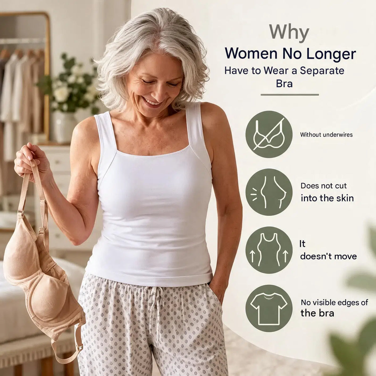 Top 3-in-1 – The Bra-Replacement Top | Comfortable Support Top with Built-In Bra