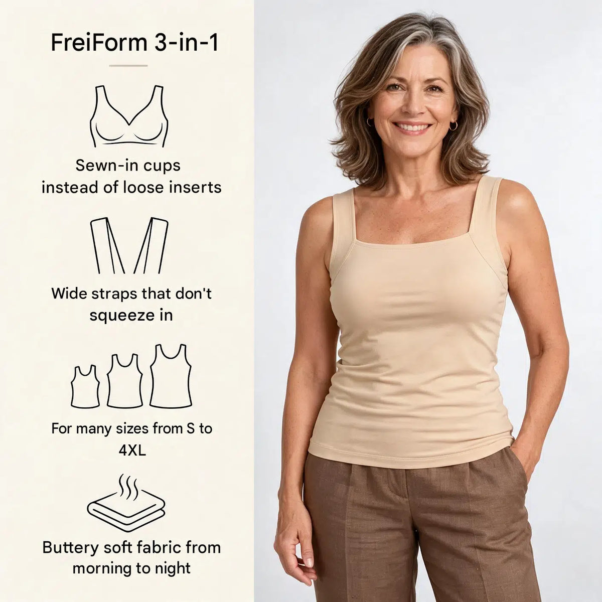 Top 3-in-1 – The Bra-Replacement Top | Comfortable Support Top with Built-In Bra