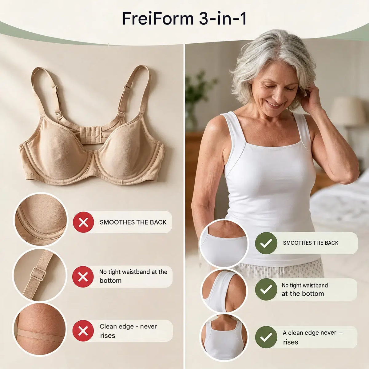 Top 3-in-1 – The Bra-Replacement Top | Comfortable Support Top with Built-In Bra