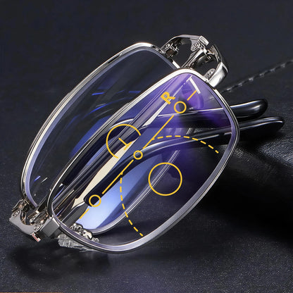 Men’s Multifocal Folding Reading Glasses with Blue Light Protection – Clear Vision for Near and Far ✨
