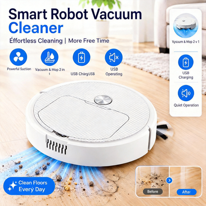3-in-1 Robot Vacuum Cleaner with Mop, USB Charging & Cordless Operation – Smart Home Cleaning Assistant