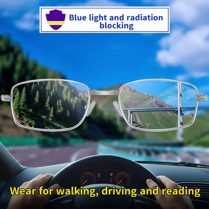 Men’s Multifocal Folding Reading Glasses with Blue Light Protection – Clear Vision for Near and Far ✨